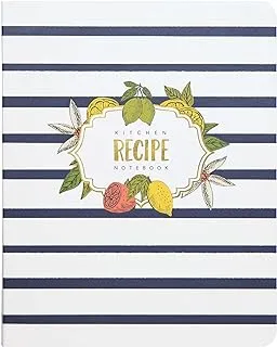 C.R. Gibson Blue And White Striped Floral Spiral Recipe Journal, 100 Pages, 18.4 cm X 22.9 cm (Qmr-18689)