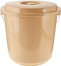 Cosmoplast Ex 15L Round Plastic Buckets With Lids & Metal Handles, Ivory