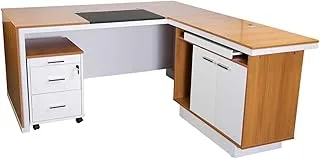 Mahmayi Zelda Modern Executive Desk, 180 x 160 x 75 cm, Walnut/White, ZHM225-16