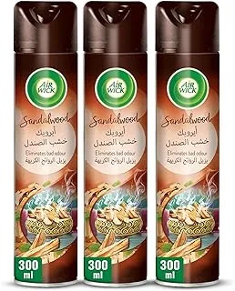 Air Wick Sandalwood Aerosol, Easy to Use Air Freshener, Eliminates Bad Odour like Cat Litter Smell, 300 ml (Pack of 3)