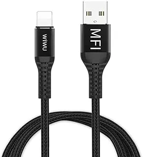 WIWU WP202 متوافق مع كابل Lightning إلى USB كابل بيانات سريع MFI 2.4A ، أسود - 1.2 متر