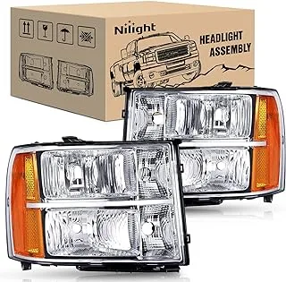 Nilight Headlight Assembly 2007 2008-2013 Sierra 1500 2008-2014 Sierra 2500 HD 3500 HD Chrome Housing Amber Corner Clear Lens, Headlights Assembly Replacement