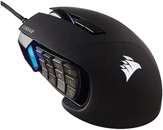Corsair SCIMITAR RGB ELITE MOBA/MMO Gaming Mouse, Black, Backlit RGB LED, 18000 DPI, Optical.