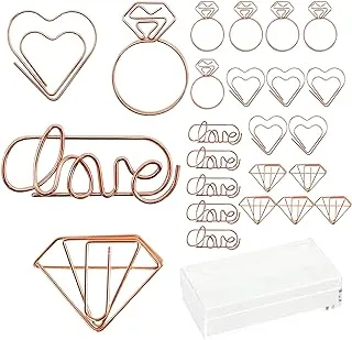 Party with Emma 20Pcs Love Heart Diamond Paper Clips With Clear Box Rose Gold And Yellow Gold Funny Cute Paperclips Bookmarks Planner Clips For Fun Office Supplies School Gifts Wedding Decoration,