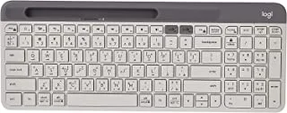 Logitech K580 Slim Multi-Device Wireless Keyboard - Bluetooth/Receiver, Compact, Easy Switch, 24 Month Battery, Win/Mac, Desktop, Tablet,Smartphone, Laptop Compatible, English+Arabic Keyboard - White