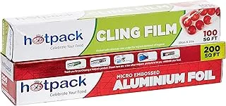 Hotpack Disposable Aluminium Foil 30cm x 200 Sqft + Cling Film Food Wrap 30cm x 100 Sqft, Combo Offer