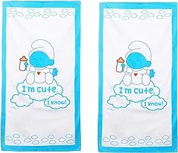 Smurfs Kid's Soft Hand Feel Printed Beach Towel 100% Cotton Bath/Pool/Beach 70X140 Cms - White&Blue, Pack Of 2