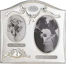 Lawrence Frames 590043 Satin Silver & Brass Plated 2 Opening Picture Frame - 25th Anniversary Design