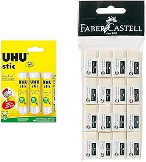 Uhu Solvent Free Glue Stick 8.2Gm 3Pc, Clear,The Proven Glue Stick - Glues Strongly, Quickly And Permanently, Without Solvent, 041275 & Pvc-Free Eraser Small Poly Bag Of 16Pc