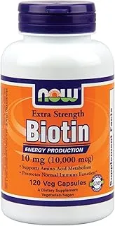 Now Foods، Biotin ، 10000 ميكروغرام ، يدعم أيض الأحماض الأمينية ، 120 كبسولة نباتية X