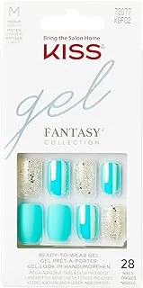 Kiss Gel Fantasy Nails, Golden Glitter/Teal, 28 Pieces, KGF02C