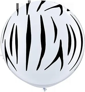 Qualatex Zebra Stripes-A-Round Printed Latex Balloons 6-Pieces, 3 Feet Inflatable Diameter, White