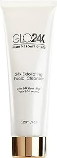 GLO24K UNLEASH THE POWER OF GOLD GLO24K Exfoliating Facial Cleanser with 24k Gold, Anti-Aging Microdermabrasion with Vitamins C and E