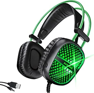 سماعة رأس Airsound Alpha-7 للألعاب ستريو لأجهزة تحكم PS4 Pc Xbox One Ps5 ، سماعات رأس عازلة للضوضاء فوق الأذن مع ميكروفون ، Led نيون ، صوت محيطي ، غطاء للأذنين ناعم للكمبيوتر المحمول Mac Nintendo Nes Game