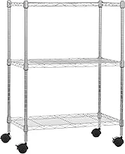 Amazon Basics 3-Shelf Adjustable, Heavy Duty Storage Shelving Unit on 10.16 cm Wheel Casters, Metal Organizer Wire Rack, Chrome, 58.9 x 34 x 83.1 centimeters