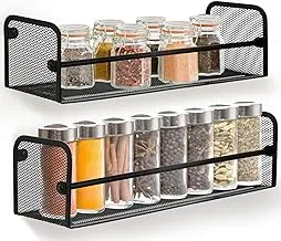 Greenco Wall Mount Single Tier Mesh Spice Rack, Black, Set 2