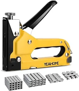 YEAHOME Upholstery Staple Gun Heavy Duty, YEAHOME 4-in-1 Stapler Gun with 4000 Staples, Manual Brad Nailer Power Adjustment Stapler Gun for Wood, Crafts, Carpentry - Yellow 4in1 W4000staples