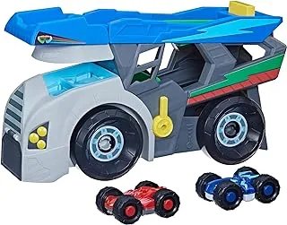 PJ Masks Power Heroes Hero Hauler Truck Playset with 2 Duo Racer Superhero Toy Cars ، ألعاب ما قبل المدرسة للأطفال من سن 3 سنوات فما فوق