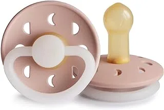 FRIGG Moon Phase Night Latex Baby Pacifier 6-18 Months | 1 Pack Soother | Round Natural Rubber Nipple with Glow in the Dark Handle | Made in Denmark — Blush