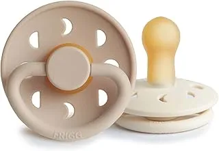 FRIGG Moon Phase Latex Baby Pacifier 6-18 Months | 2 Pack Soother | Round Natural Rubber Nipple with Polypropylene Plastic Shield | Made in Denmark — Croissant/Cream