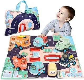 Mumoo Bear Pull Back Cars for Toddler,Pull Back Cars Toys for 1 2 3 Years Old Baby,Press And Go Toy Cars, Friction Powered Truck Toy Map Bag 6 Pcs