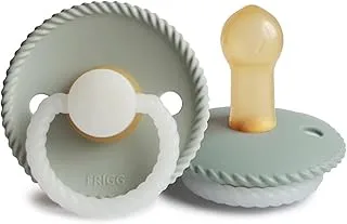 FRIGG Rope Night Latex Baby Pacifier 6-18 Months | 1 Pack Soother with Rope Twist Trim | Round Natural Rubber Nipple with Glow in the Dark Handle | Made in Denmark — Sage