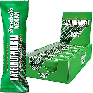 Barebells Vegan Hazelnut Nougat High Protein and Low Carb Bar, 12 x 55g (1,94 oz) No Sugar Snack Protein Bar with 15g protein