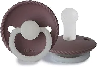 FRIGG Rope Silicone Night Pacifier 0-6 Months | 1 Pack Latex-Free Soother with Rope Trim | Glow in the Dark Handle and a Round Hypoallergenic Nipple | Made in Denmark — Twilight Mauve