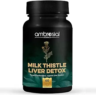 Ambrosial Milk Thistle Liver Detox Supplement| Milk Thistle Capsules for Liver with Dandelion Root | High Strength Herbal Antioxidant Complex for Liver Support(Pack of 1-60 Capsules)