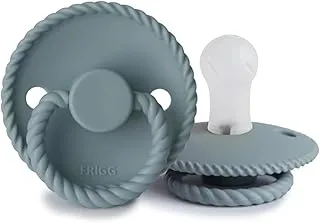 FRIGG Rope Silicone Pacifier 0-6 Months | 1 Pack Latex-Free Soother with a Rope Trim | Round Hypoallergenic Nipple and Polypropylene Shield | Made in Denmark — Stone Blue