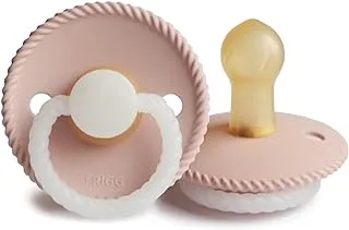 FRIGG Rope Night Latex Baby Pacifier 0-6 Months | 1 Pack Soother with Rope Twist Trim | Round Natural Rubber Nipple with Glow in the Dark Handle | Made in Denmark — Blush