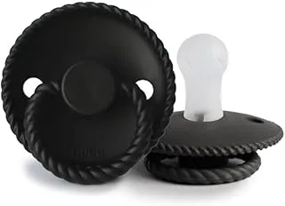 FRIGG Rope Silicone Pacifier 0-6 Months | 1 Pack Latex-Free Soother with a Rope Trim | Round Hypoallergenic Nipple and Polypropylene Shield | Made in Denmark — Jet Black