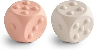 Mushie Dice Press Toy 2-Piece Set, Blush/Shifting Sands