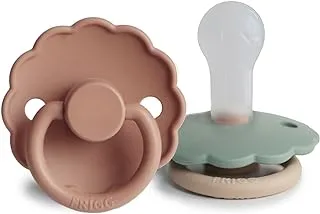 FRIGG Daisy Silicone Baby Pacifier 6-18 Months | Soothing Comfort Pacifiers with Click-Lock System | 2 Pack Soothers | BPA-Free New Born Baby Items — Rose Gold/Willow