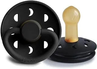 FRIGG Moon Phase Latex Baby Pacifier 6-18 Months | 1 Pack Soother | Round Natural Rubber Nipple with Polypropylene Plastic Shield | Made in Denmark — Jet Black