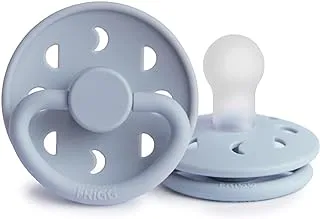 FRIGG Moon Phase Silicone Baby Pacifier 0-6 Months | 1 Pack Soother | Round Latex-Free Nipple with Moon Shaped Air Holes | Made In Denmark — Powder Blue