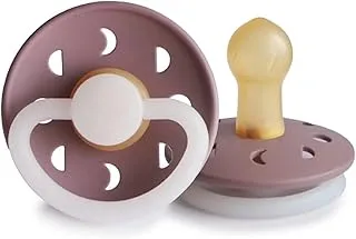 FRIGG Moon Phase Night Latex Baby Pacifier 0-6 Months | 1 Pack Soother | Round Natural Rubber Nipple with Glow in the Dark Handle | Made in Denmark — Twilight Mauve