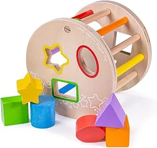 Bigjigs Toys My First Wooden Rolling Shape Sorter with 7 Play Pieces