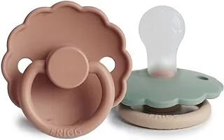 FRIGG Daisy Silicone Baby Pacifier 0-6 Months | Soothing Comfort Pacifiers with Click-Lock System | 2 Pack Soothers | BPA-Free New Born Baby Items — Rose Gold/Willow