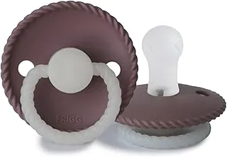 FRIGG Rope Silicone Night Pacifier 0-6 Months | 1 Pack Latex-Free Soother with Rope Trim | Glow in the Dark Handle and a Round Hypoallergenic Nipple | Made in Denmark — Twilight Mauve