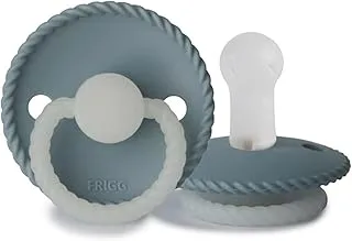 FRIGG Rope Silicone Night Pacifier 0-6 Months | 1 Pack Latex-Free Soother with Rope Trim | Glow in the Dark Handle and a Round Hypoallergenic Nipple | Made in Denmark — Stone Blue