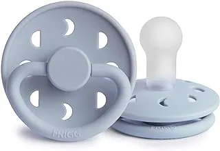 FRIGG Moon Phase Silicone Baby Pacifier 6-18 Months | 1 Pack Soother | Round Latex-Free Nipple with Moon Shaped Air Holes | Made In Denmark — Powder Blue