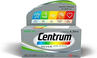 Centrum Silver with Lutein Multivitamin Tablets, Multimineral Supplements, for Adults 50 + with Zinc, Vitamin B, D & Magnesium,100 ct.