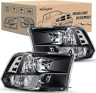 Nilight Headlight Assembly 2009 2010 2011 2012 2013 2014 2015 2016 2017 2018 Ram 1500 2500 3500 Pickup Quad Headlamp Assembly Replacement Black Housing Clear Corner Clear Lens,(Only for Quad Models)