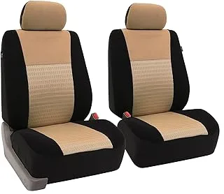 FH Group Car Seat Covers Front Set 3D Air Mesh-Seat Covers for Low Back Car Seats with Removable Headrest,Universal Fit,Automotive SeatCover,Airbag Compatible Car SeatCover for SUV,Sedan Beige