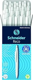 Schneider Reco Ballpoint Pen, M (Medium), Refillable and Retractable, White Barrel, Box of 20 Pens, Blue Ink (131850)