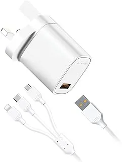 Acxmo ADX85 Travel Charger with 3 in 1 Cable, White