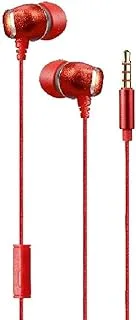 Trands Wired Stereo Earphone with Mic, 1.2 Meter Cord Length, Red