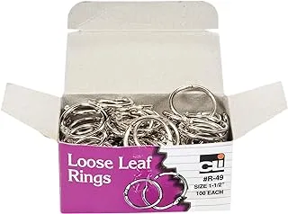 Charles Leonard Loose Leaf Rings with Snap Closure, Nickel Plated, 1-1/2 Inch Diameter, Silver, 100-Pack (R-49)