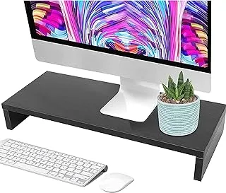 Sulfar Monitor Stand Riser, Desk Organizer for Laptop Computer, Wood Monitor Stand for Printer, PC, Save Space Laptop Stand Desk for Home and Office Use, Wood Black